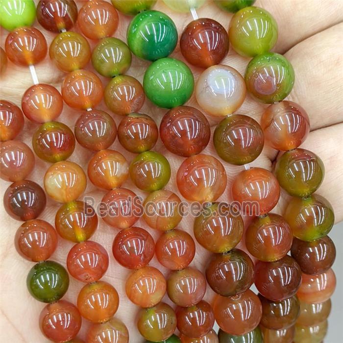 Natural Agate Round Beads Red Green Dye Smoth