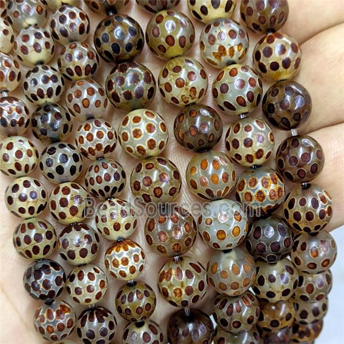 Tibetan Agate Beads Smooth Round Coffee Dye