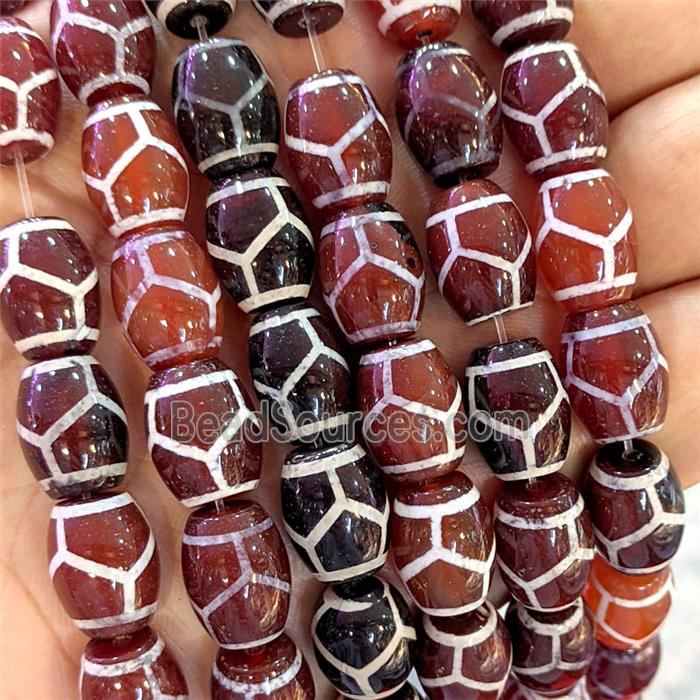 Tibetan Agate Barrel Beads Red Dye Tortoise
