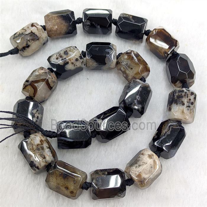 Natural Sakura Agate Tube Beads Faceted Black Dye