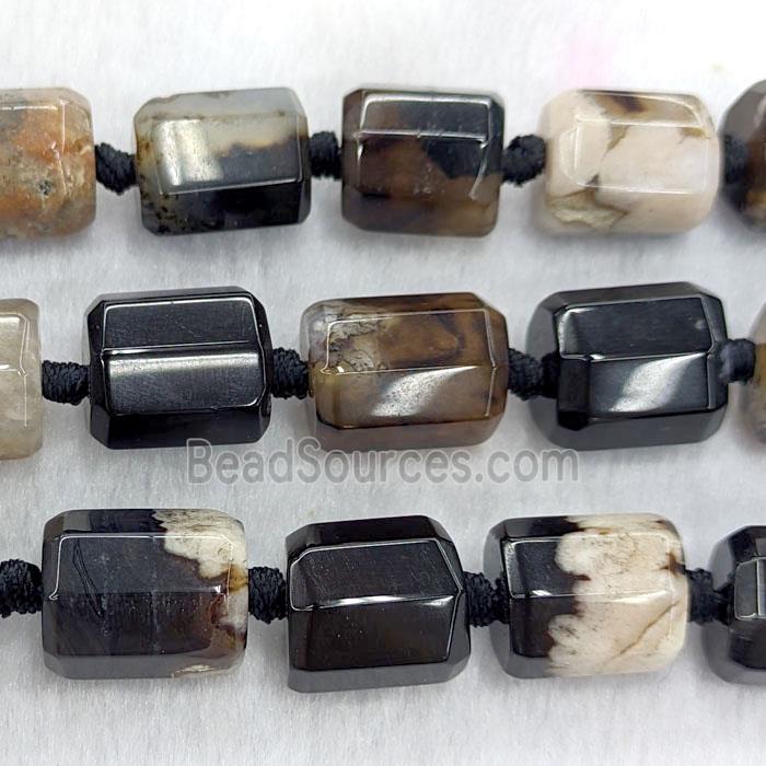 Natural Sakura Agate Tube Beads Faceted Black Dye