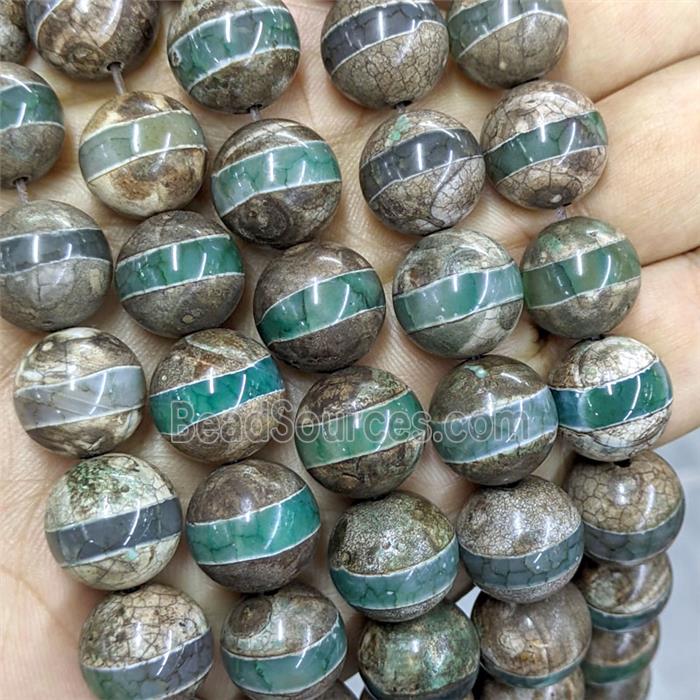 Tibetan Agate Round Beads Green Smooth Line