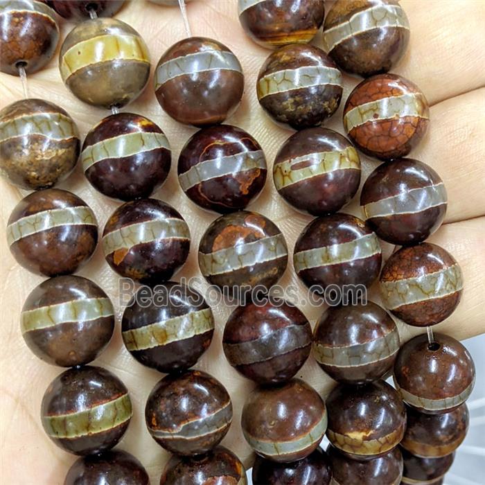 Tibetan Agate Round Beads Smooth Coffee Line