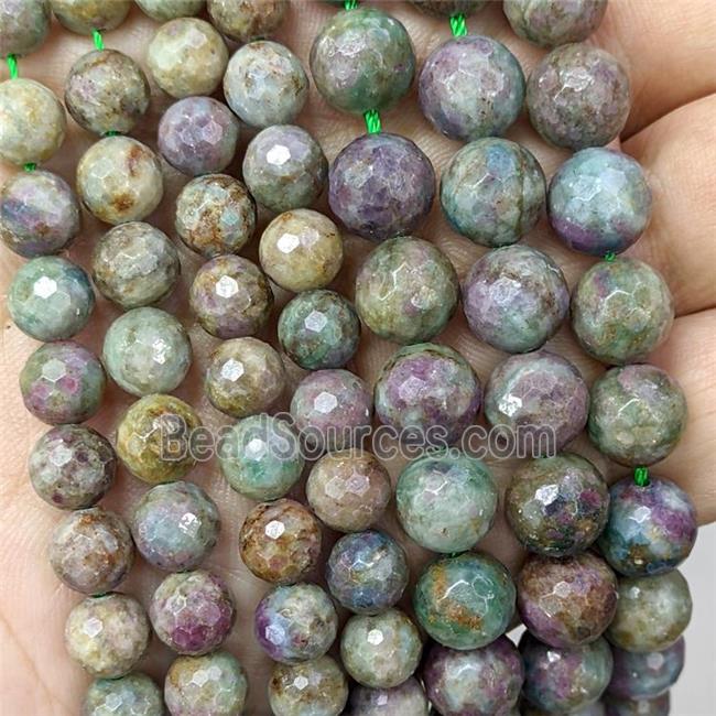 Natural Corundum Beads Red Green Faceted Round