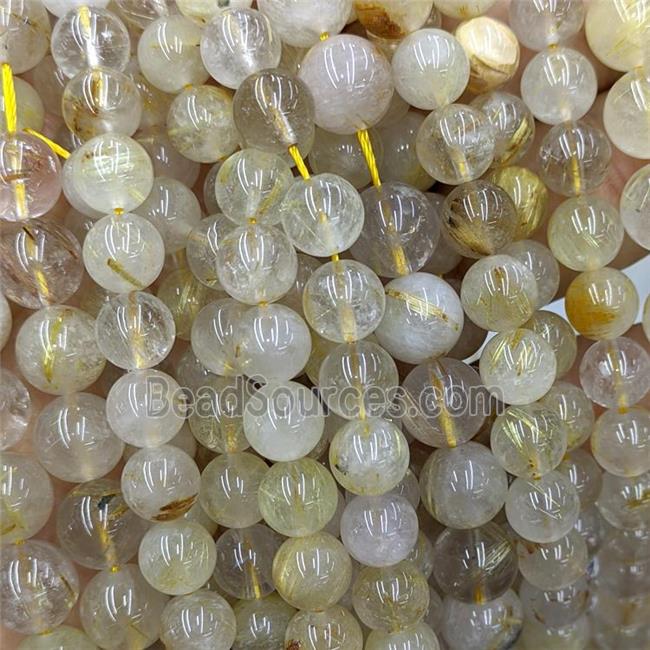 Natural Golden Rutilated Quartz Beads Smooth Round