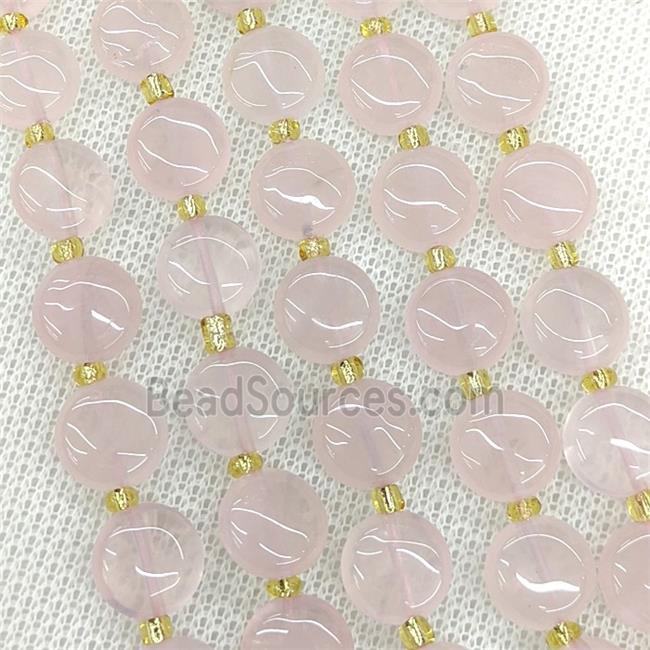 Natural Pink Rose Quartz Coin Beads Flat Round