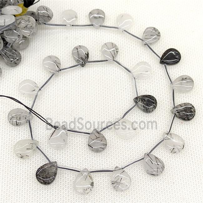 Natural Black Rutilated Quartz Beads Teardrop Topdrilled