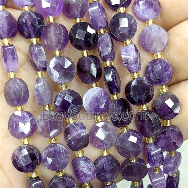 Natural Purple Amethyst Beads Faceted Coin