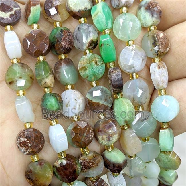 Natural Green Australian Chrysoprase Beads Faceted Coin