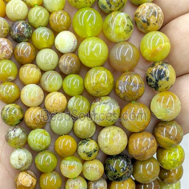 Natural Olive Opal Beads Smooth Round