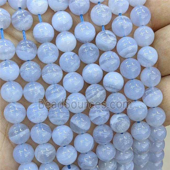 Natural Blue Lace Agate Beads Smooth Round