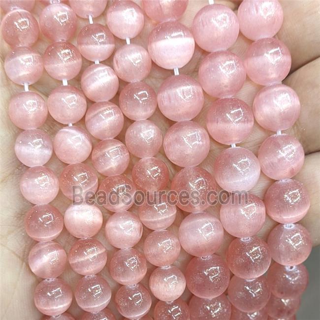 Natural Selenite Beads Lt.red Dye Smooth Round