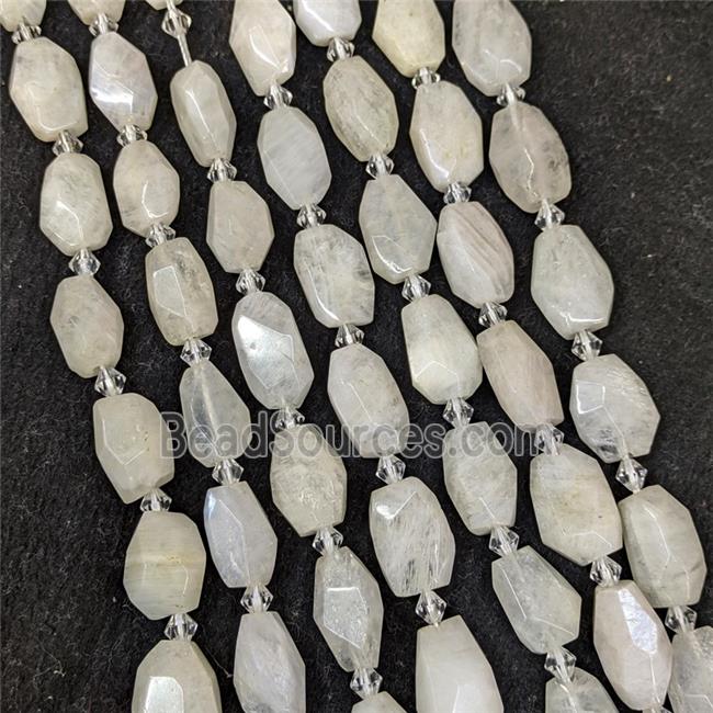 Natural White Moonstone Nugget Beads Faceted Freeform
