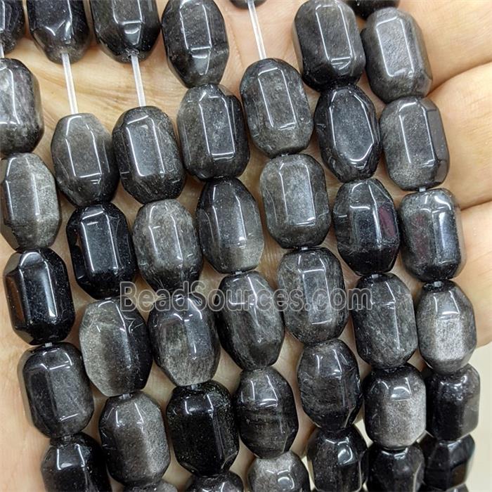 Natural Silver Obsidian Prism Beads