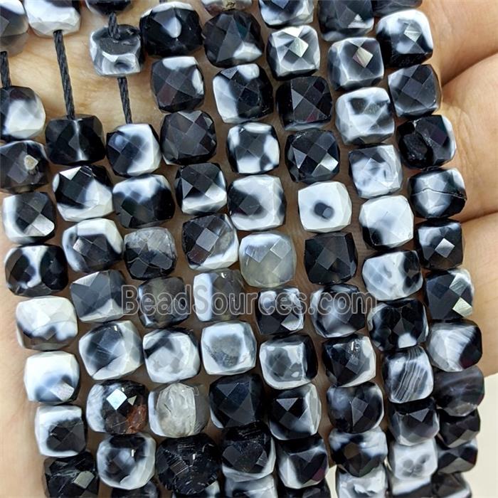White Black Fire Agate Beads Dye Faceted Cube
