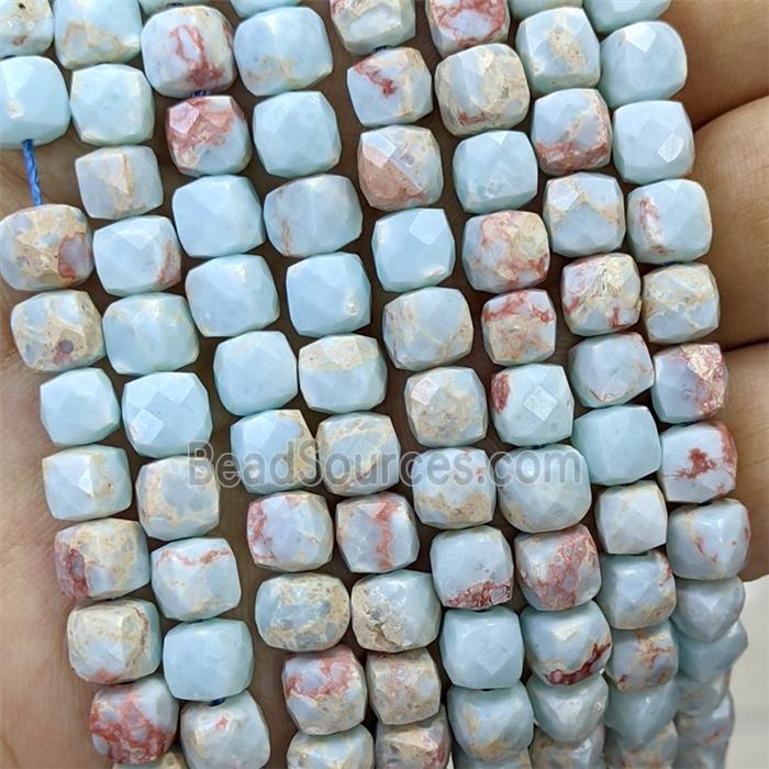 Synthetic Snakeskin Jasper Beads Blue Faceted Cube