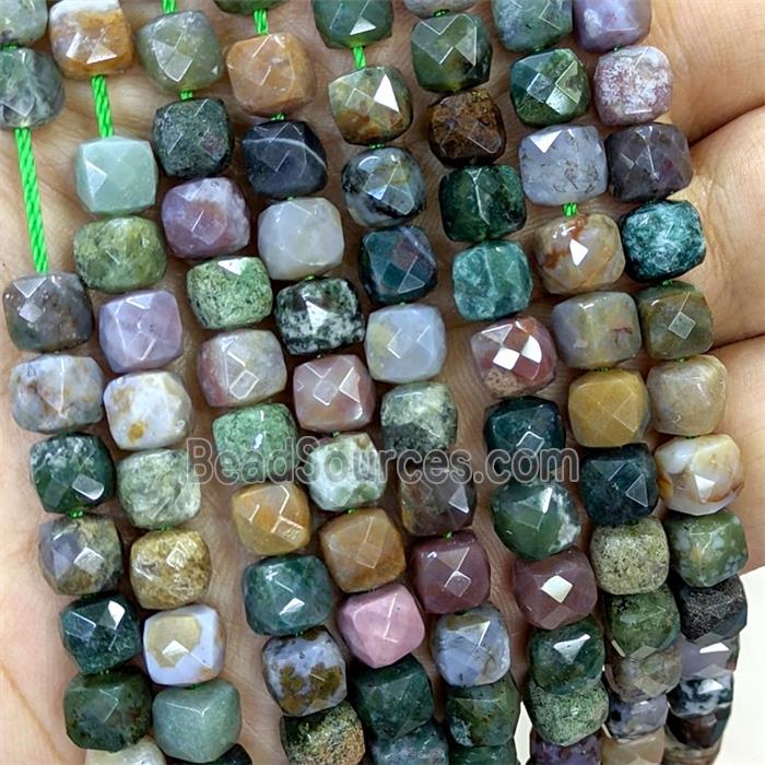 Natural Indian Agate Beads Faceted Cube