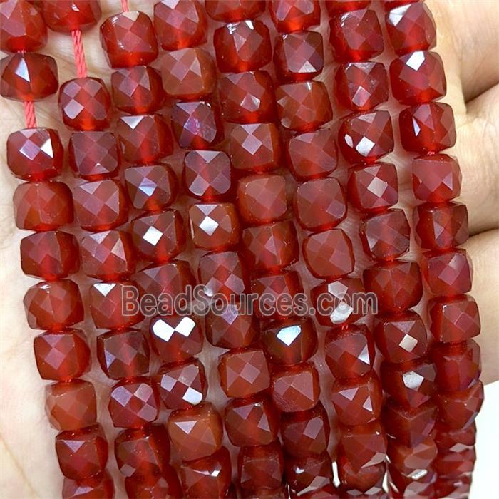 Natural Red Carnelian Agate Beads Dye Faceted Cube