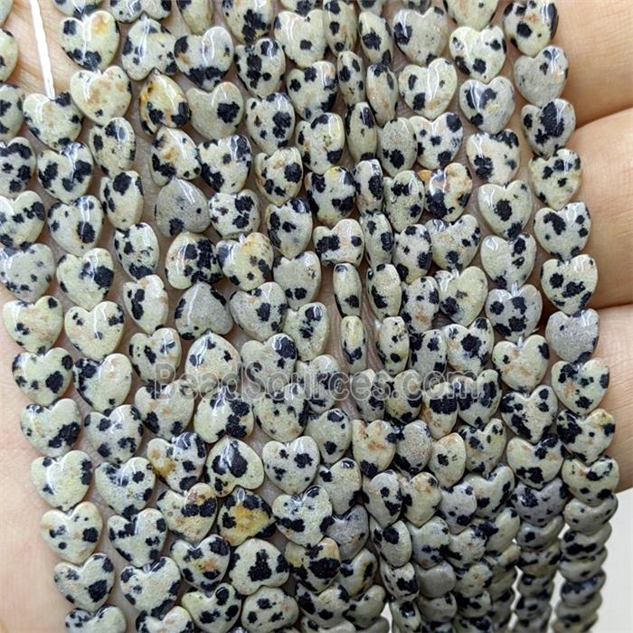 Natural Black Dalmatian Jasper Heart Beads