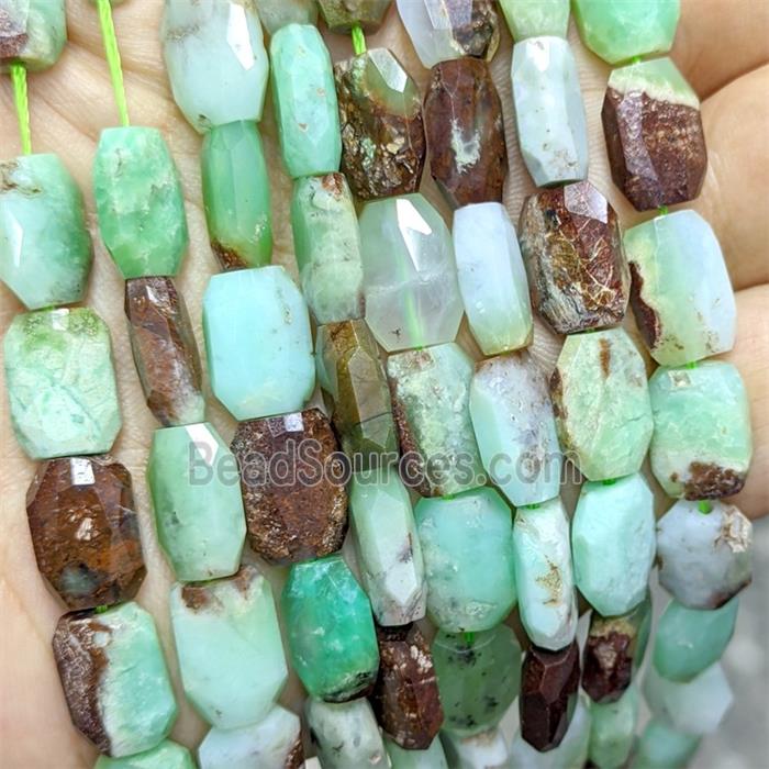Natural Green Australian Chrysoprase Beads Faceted Rectangle