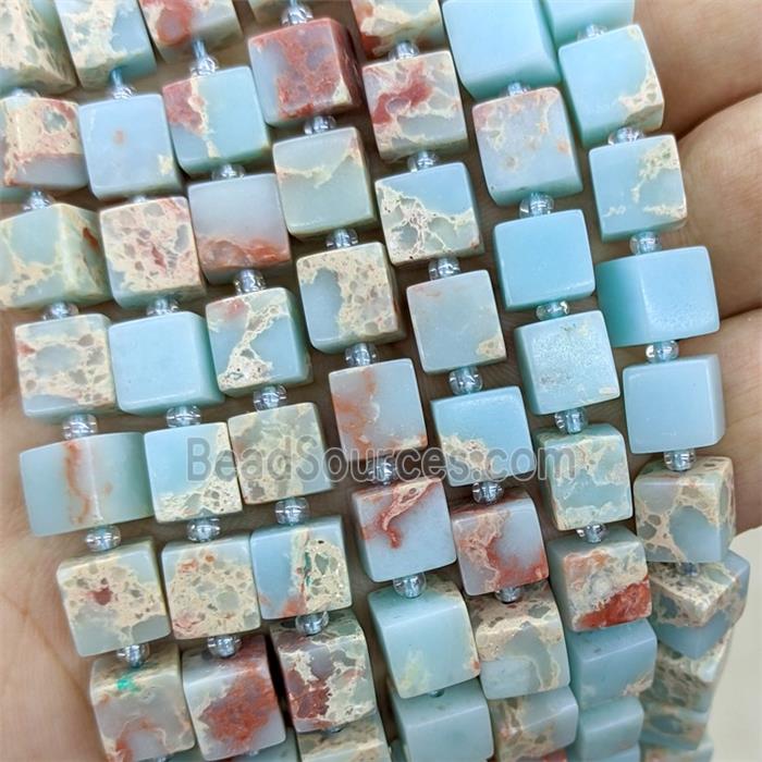 Natural Imperial Jasper Cube Beads Blue Dye