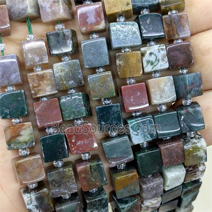 Natural Indian Agate Cube Beads Multicolor