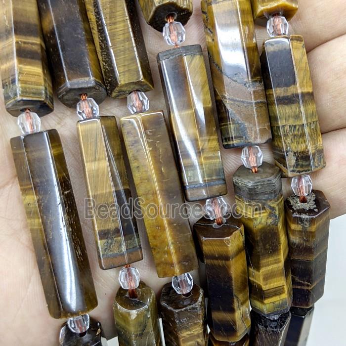 Natural Tiger Eye Stone Tube Beads Faceted