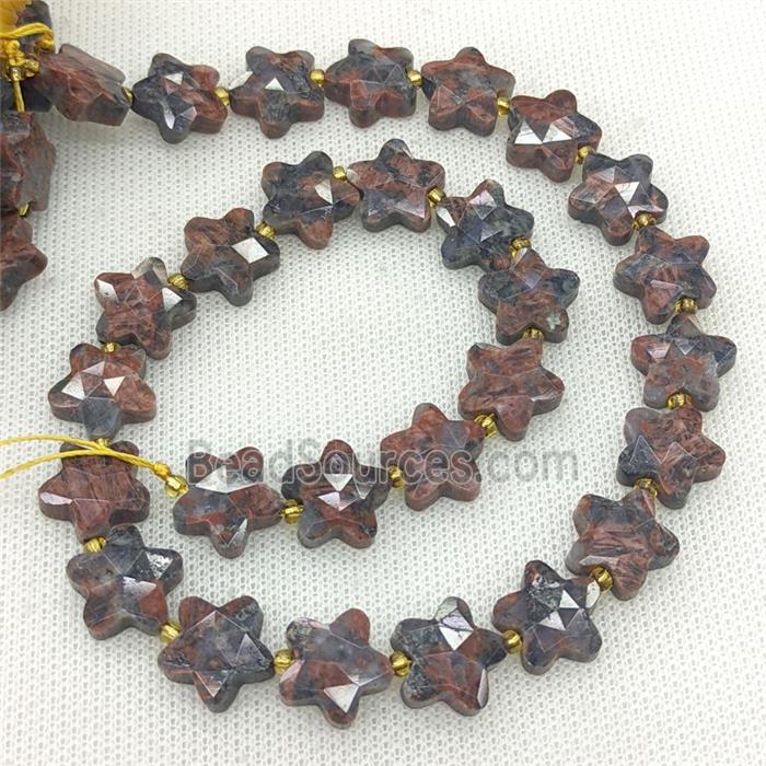 Natural Red Larvikite Labradorite Star Beads Faceted
