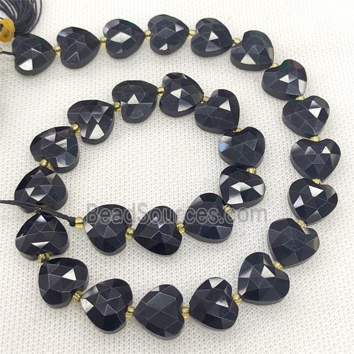 Natural Black Obsidian Heart Beads Faceted