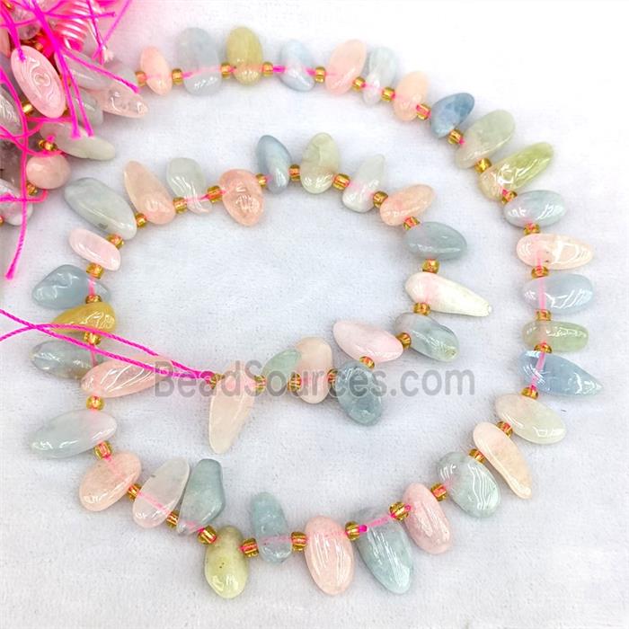 Natural Morganite Chips Beads Multicolor Freeform Topdrilled
