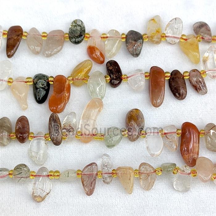 Natural Rutilated Quartz Chips Beads Multicolor Freeform Topdrilled
