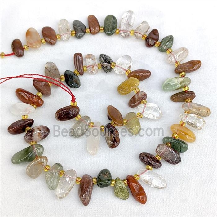 Natural Rutilated Quartz Chips Beads Multicolor Freeform Topdrilled