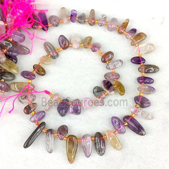 Natural Super7 Quartz Chips Beads Multicolor Freeform Topdrilled