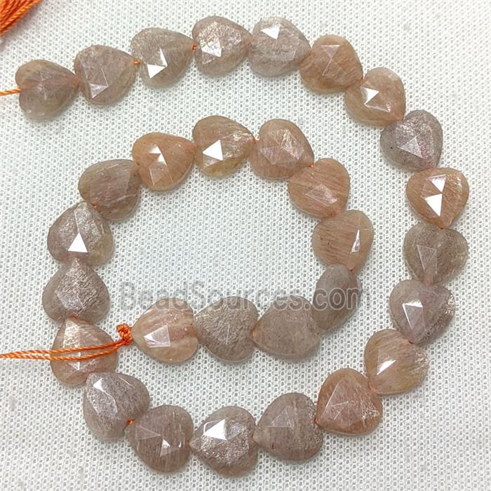 Natural Peach Sunstone Heart Beads Faceted