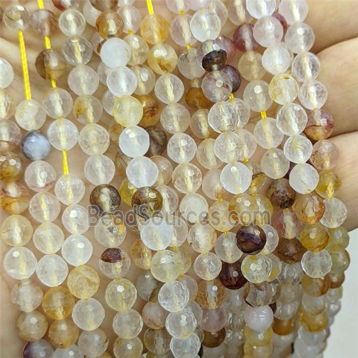 Natural Yellow Hematoid Quartz Beads Faceted Round