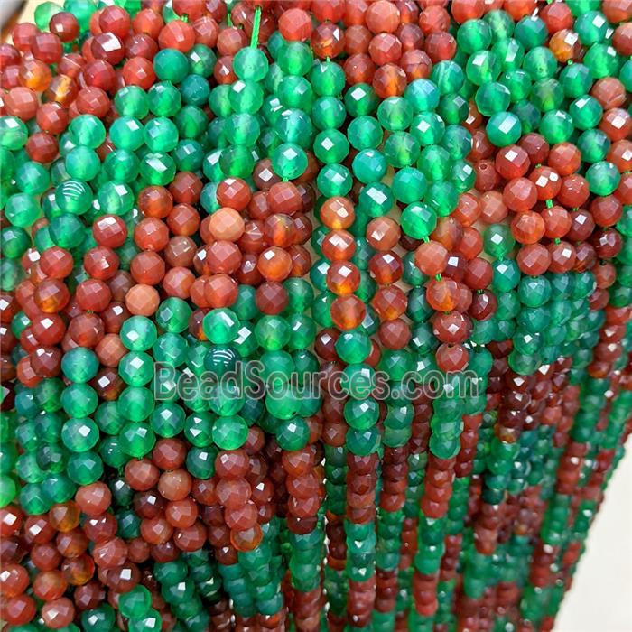 Natural Agate Beads Green Red Dye Faceted Round Mixed