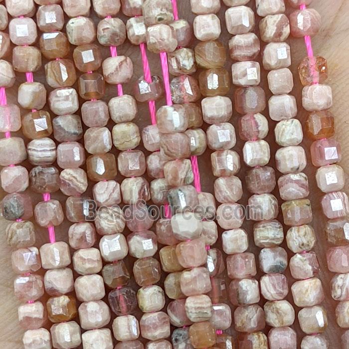 Natural Argentine Rhodochrosite Beads Pink Faceted Cube