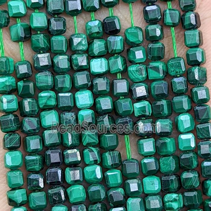 Natural Green Malachite Beads Faceted Cube