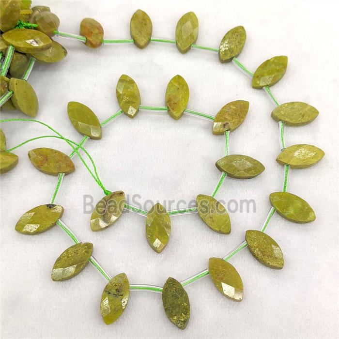 Natural Green Opal Eye Beads Topdrilled Faceted