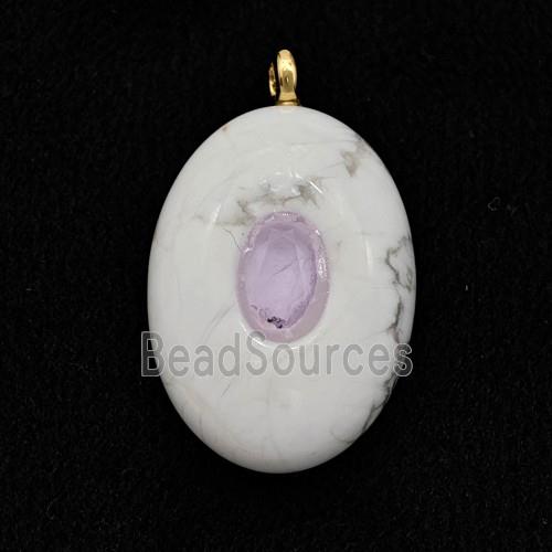 Natural White Howlite Turquoise Oval Pendant