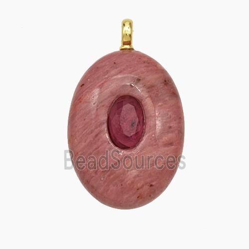 Natural Pink Wood Lace Jasper Oval Pendnat