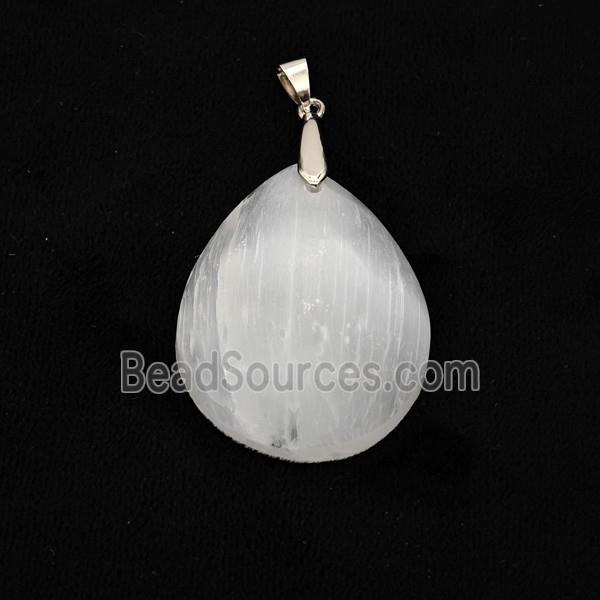 Natural White Selenite Teardrop Pendant