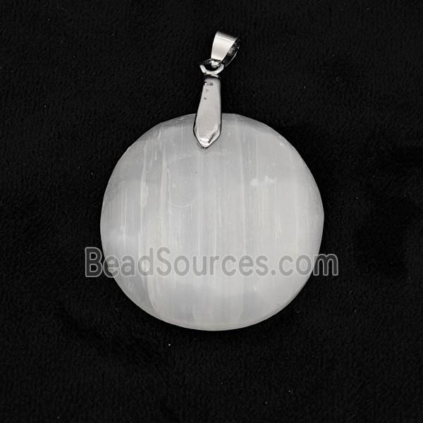 Natural White Selenite Circle Pendant