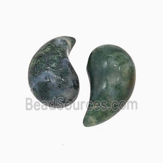 Natural Moss Agate Comma Pendant Green
