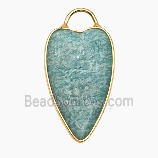 Natural Green Amazonite Heart Pendant Gold Plated