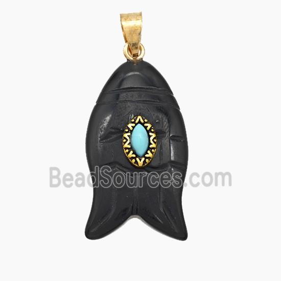 Natural Black Obsidian Fish Pendant