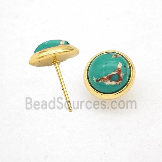 Green Dye Imperial Jasper Stud Earrings Copper Gold Plated