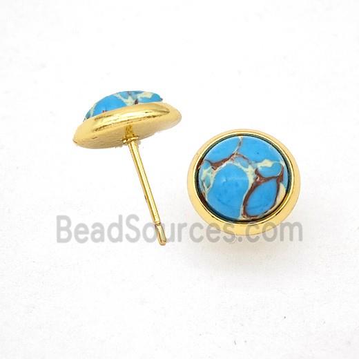 Blue Dye Imperial Jasper Stud Earrings Copper Gold Plated