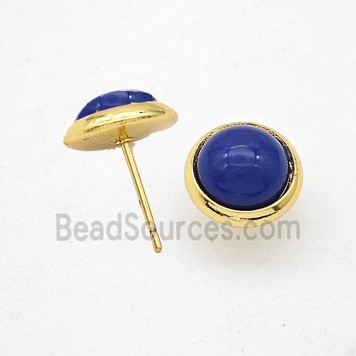 Blue Synthetic Turquoise Stud Earrings Copper Gold Plated