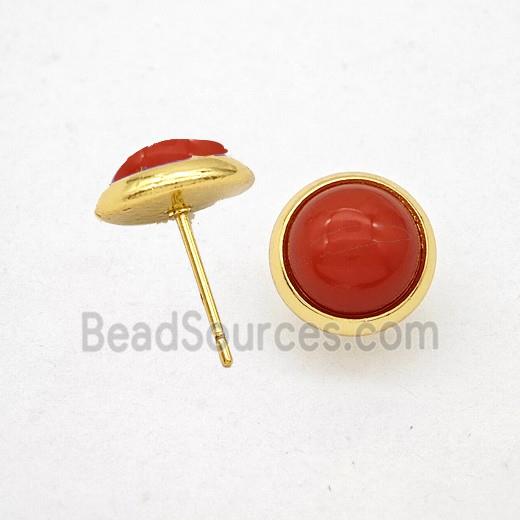 Red Synthetic Turquoise Stud Earrings Copper Gold Plated
